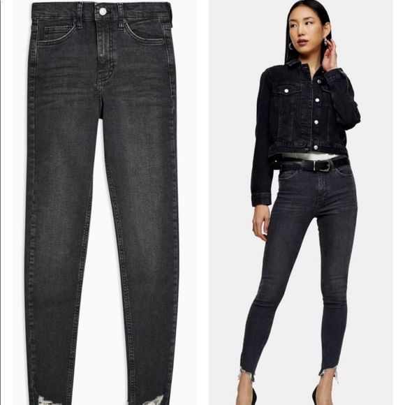 Topshop Denim - TopShop Jaime jeans in washed black 28” jagged hem skinny jeans